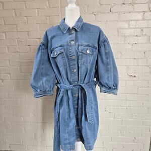Modern Workwear Denim Mini  Dress Size 20 | Eloquii Elements | Puff Sleeve
